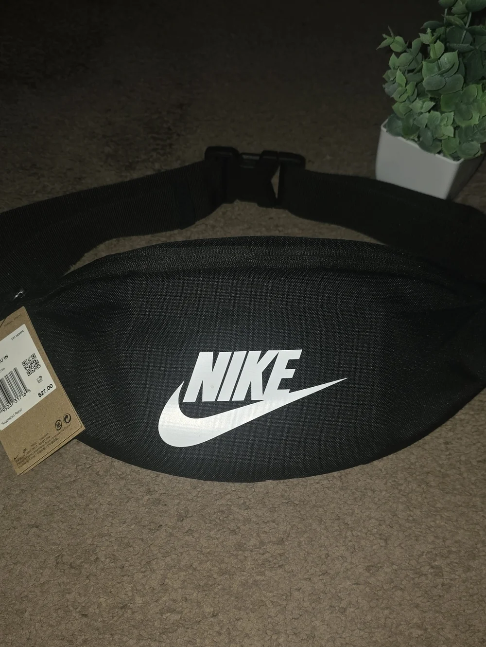 NWT Nike Black Belt Bag with White Swoosh Logo